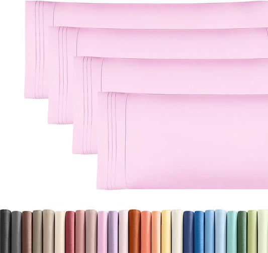 Skiennix Body Pillowcases Set of 4 | Soft, Breathable 20x54 Long Pillow Covers - Machine Washable, Fade-Free (Light Pink)