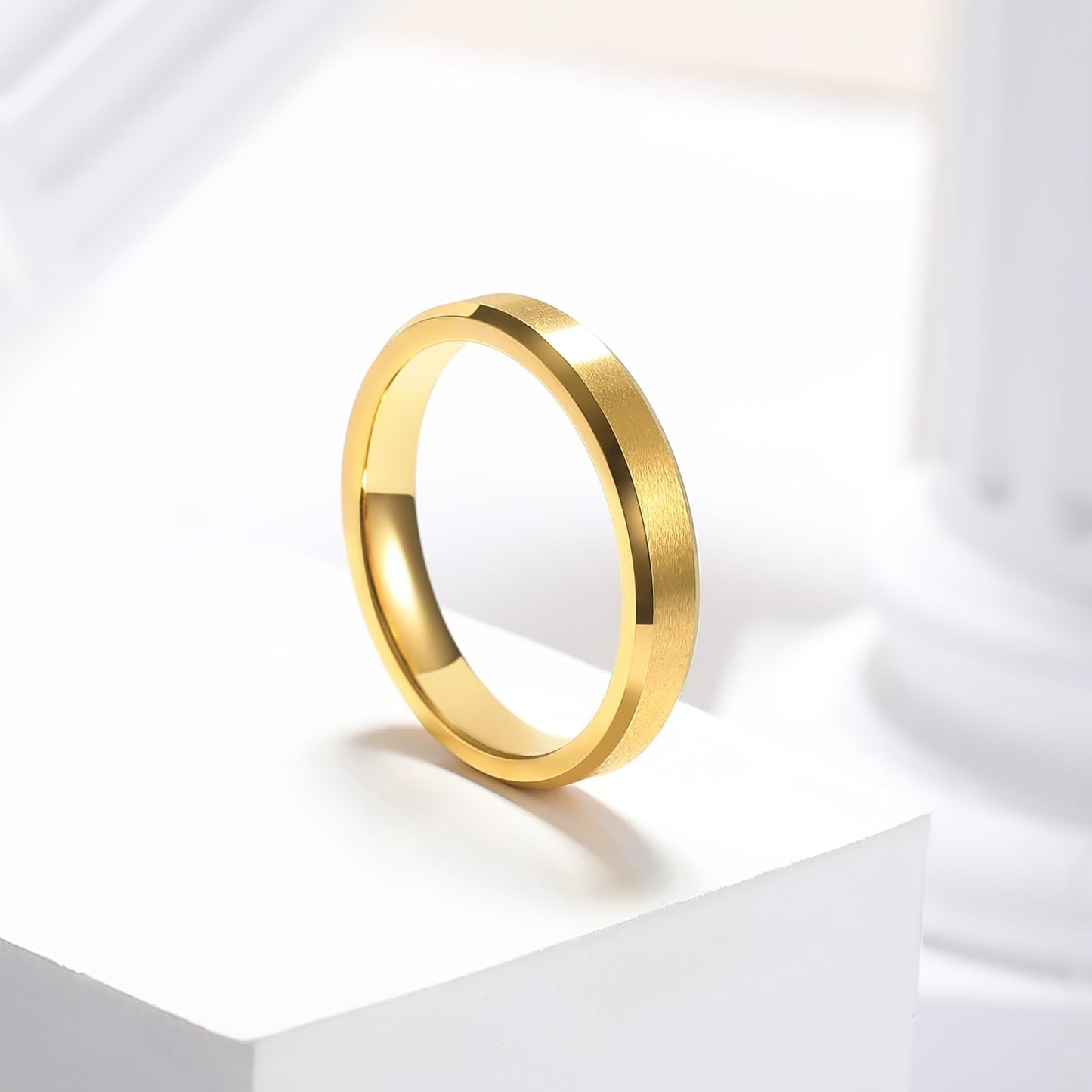 King Will 4mm Gold Tungsten Wedding Band Basic Wedding Ring For Men with Brushed Matte Surface Beveled Polished Edge Comfort Fit 13