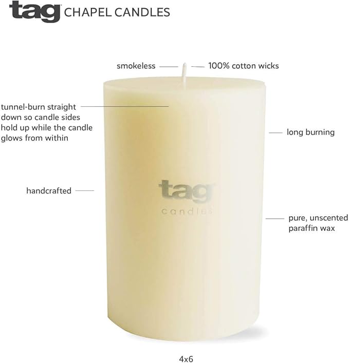 TAG Chapel 3X10 White Pillar Paraffin Wax Candle Unscented Drip-Free Long Burning 145 Hours for Home Decor Wedding Parties Dining Dinner Kitchen Table Tabletop Living Room End Table Decor Decoration
