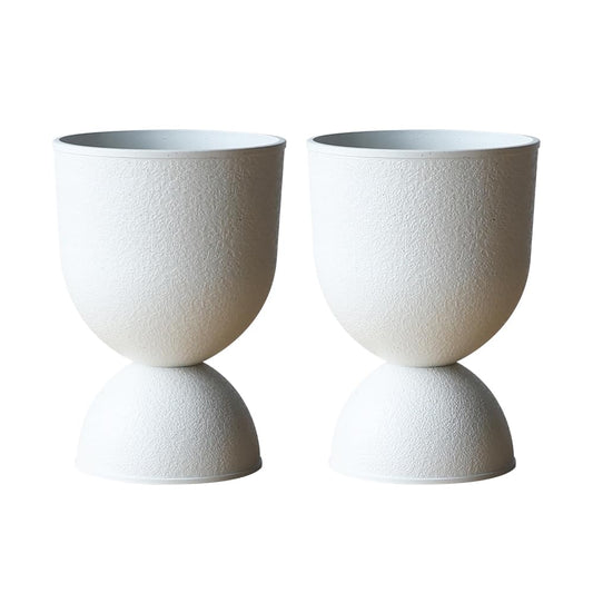 Modern Hourglass Planter, Indoor Decorative Plastic Plant Container, Textured Metal Look, Contemporary Home Garden Pot (WHITE, CUP001)