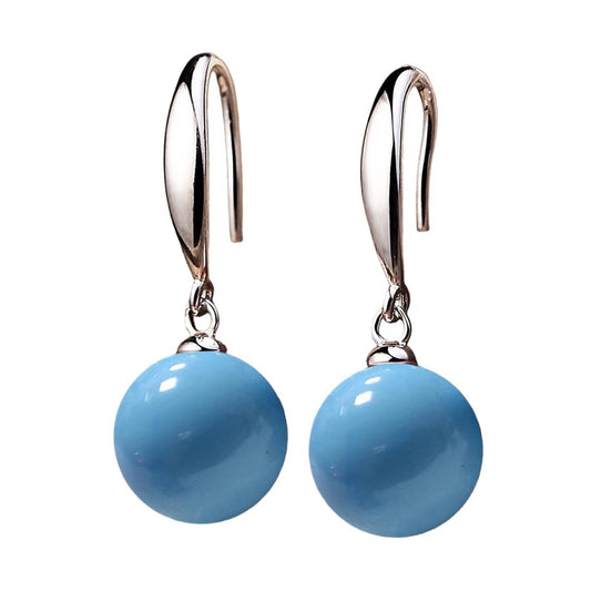 12mm Natural Ocean Pearl Freshwater Cultured Colorful Simulated Beads Drop Dangle Earrings Elegant Birthday Wedding Party Costume Prom Statement Jewelry for Women-blue
