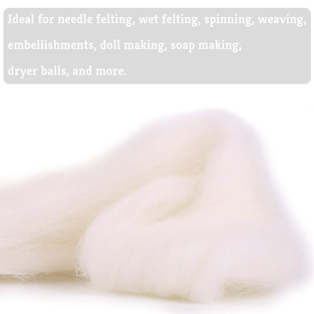 2 Pcs Wool Roving Bulk - 8.82oz Super Wool Chunky Yarn, Wool Roving Top for Needle Felting, Soft Felting Wool Supplies for Hand Spinning, Felting, Blending, Weaving and DIY Craft