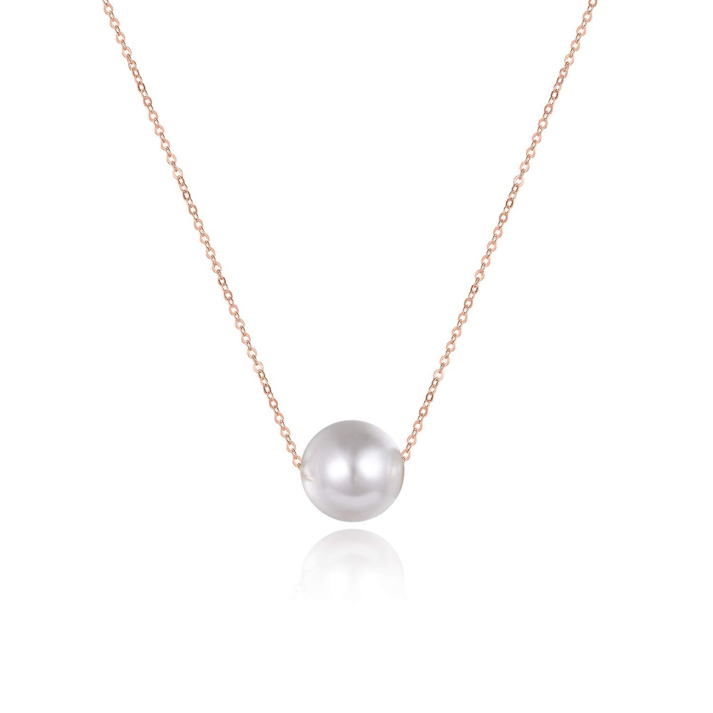 POPLYKE AAAA Single Pearl Choker Sterling Silver Necklace for Women 7-8mm Freshwater Cultured Pearls Wedding Bridesmaids Anniversary 14 16 18 inch (rose gold-single pearl necklace 16‘’)