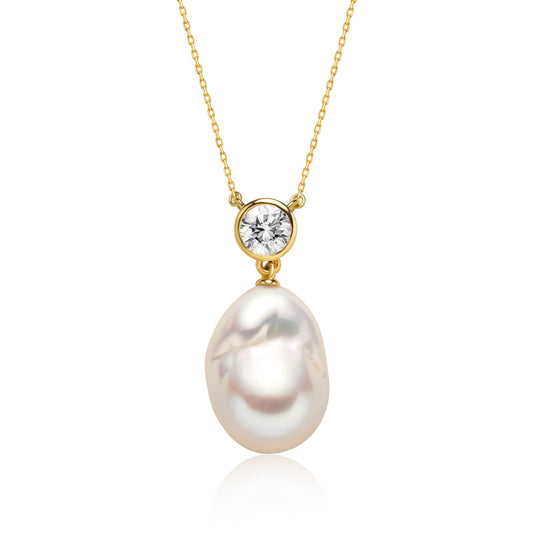 Baroque Pearl Pendant Necklace for Women, 925 Sterling Silver Plated with White Gold Natural Irregular Freshwater Pearl, Anniversary Birthday Gift for Her