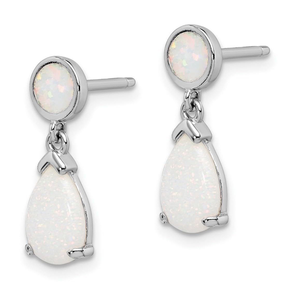 925 Sterling Silver Rhodium Plated Simulated Opal Teardrop Dangle Post Earrings 18.27mm long Dangle Earring for Women