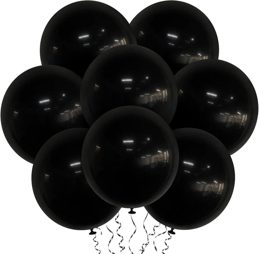 Skiennix 18-Inch Black Latex Balloons - 20 Pack of Thick, Large Round Helium Balloons for Parties & Events
