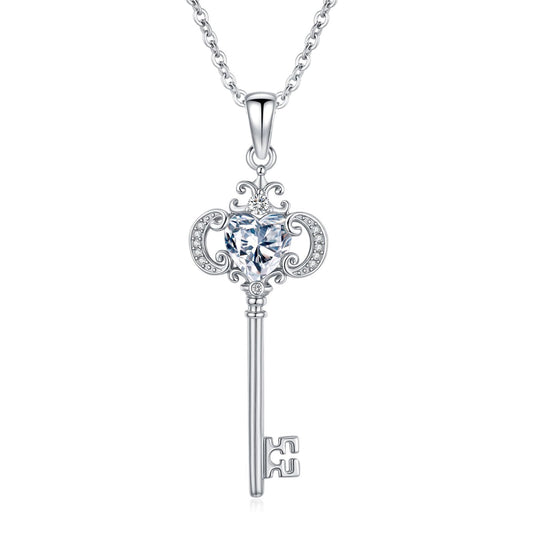 2 Carat Heart Moissanite Necklace 925 Sterling Silver Jewelry AAAAA Cubic Zirconia Key Pendant Necklace Best Gifts for Mom Women Girlfriend Grandma Friend Lover Her Wedding Birthday Anniversary Daily