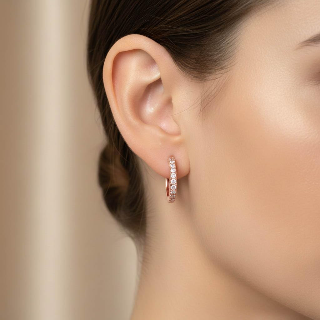 10MM Huggie Hoop Earrings for Women, 0.25 Carat (ctw) Round Natural Diamond Hoop Earrings in 14K Solid Rose Gold Jewelry for Her