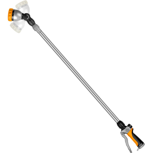 RESTMO 36”-60” Metal Watering Wand, Long Telescopic Tube | 180° Adjustable Ratcheting Head | 7 Spray Patterns | Flow Control, Perfect Garden Hose Sprayer to Water Hanging Baskets, Shrubs, Yellow