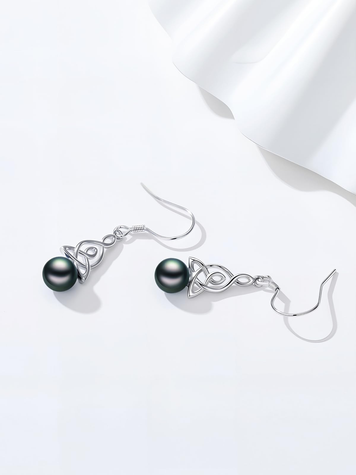 KANNSOAR Tahitian Black Pearl 6MM AAAA 18K White Gold Plated Sterling Silver Dangle Drop Earrings for Women Wife Mom Girlfriend Sister Jewelry Gift for Graduation Wedding Anniversary Birthday