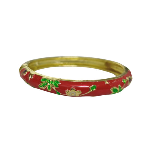BlingNook Cloisonne Bracelet For Women, Chunky Bangle Trendy Cute Flower Enamel Bangles Multi Tone Engraved Cuff Gold Plated Bracelets Stackable Wife Jewelry Friendship Gift (Red, One Size)