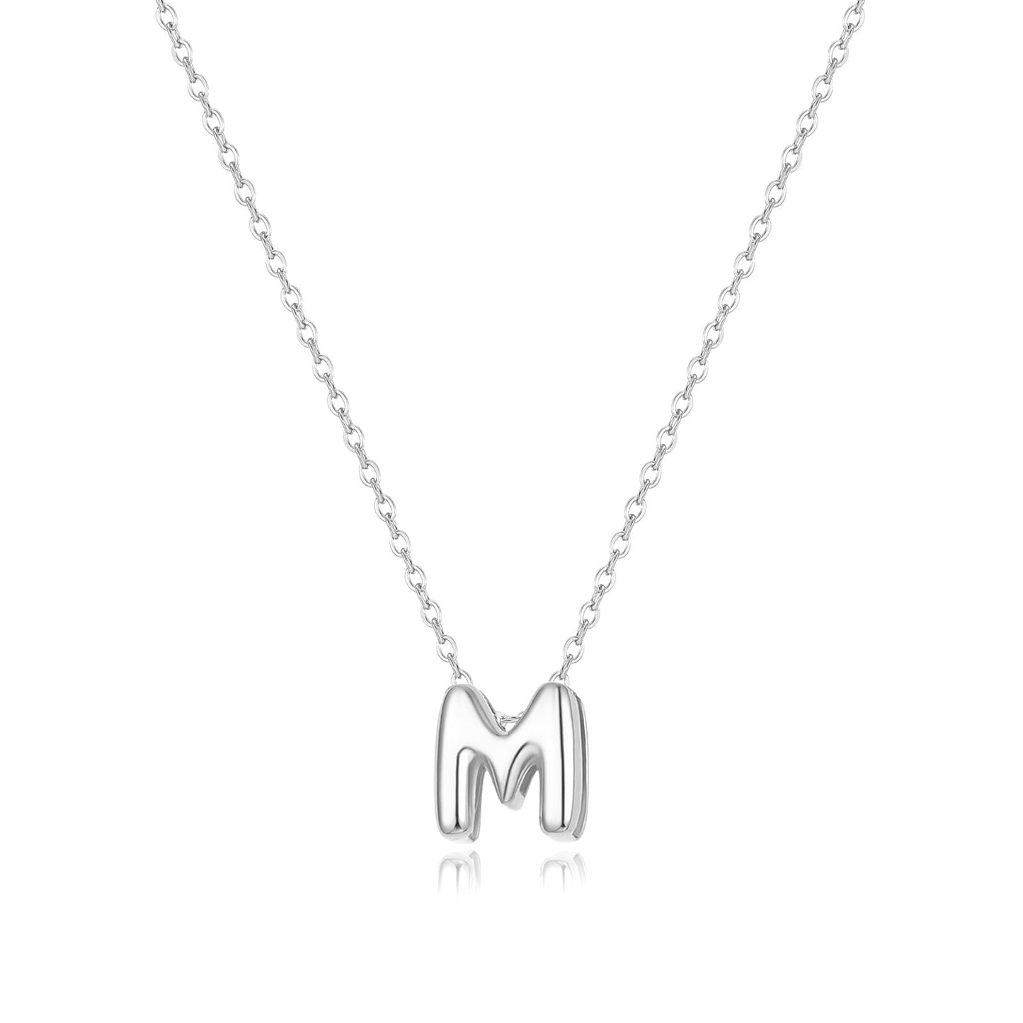 CUEZIY Bubble Silver Letter Necklace Initial Necklaces for Women Dainty Personalized Charm Pendant Name Necklace Cute Non Tarnish Fashion Accessories Teen Gift Trendy Stuff Silver Jewelry Gifts