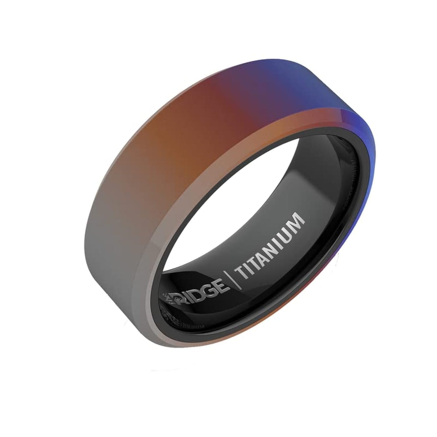The Ridge Burnt Titanium Beveled Ring Comfort Fit Wedding Band - 7