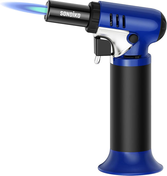 Sondiko Butane Torch - Adjustable Kitchen & Welding Torch for BBQ | Blue & Black Design