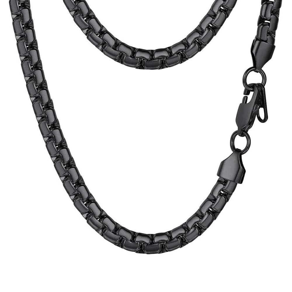 PROSTEEL Black Chain Necklace Men Jewelry for Him Stainless Steel Flat Round Link Chain Necklaces