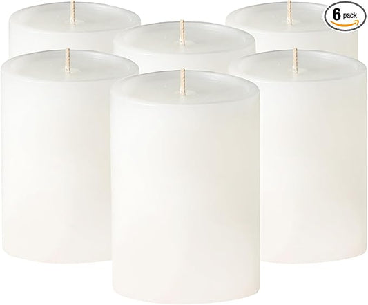 Simply Soson 3x4 inch White Pillar Candles Set of 6, Smooth Texture, Unscented White Candles, Dripless Candles, 3 inch Pillar Candles Ideal as Wedding, Parties, Spas, Dinner, Home Decoration, Church