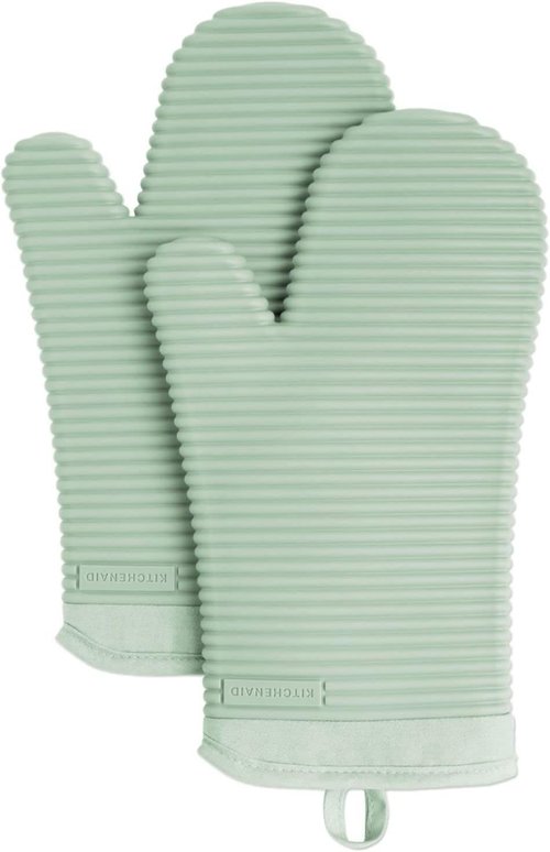 KitchenAid Ribbed Soft Silicone Oven Mitts - Heat Resistant 2-Pack Set, 7.5"x13", Pistachio