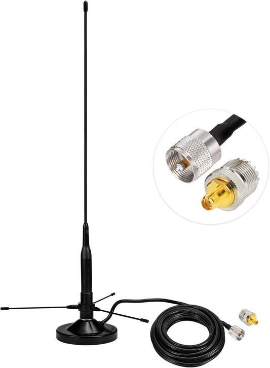 BINGFU 136-174MHz 400-470MHz PL259 Vehicle Mobile Ham Radio Antenna with Ground Planes Dual Band VHF UHF Magnetic Base