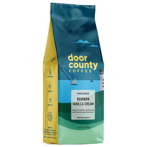 Door County Coffee Bourbon Vanilla Cream Whole Bean - 10 oz Bag | Medium Roast 100% Specialty Arabica