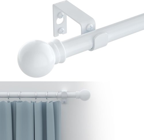 GXOACKJ Heavy-Duty Metal Curtain Rods - Decorative White, 66-120 Inch with Brackets