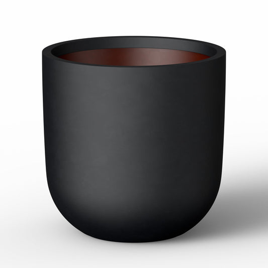 Kante 11.0" Round Concrete Planter, Large Cylinder Plant Pot with Curved Bottom and Drainage Hole, for Indoor and Outdoor Use – Garden or Patio, Black Finish with Painted Interior