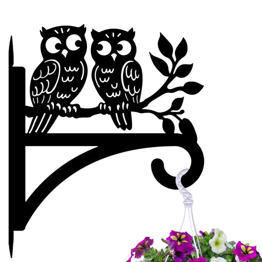 peacoblue Iron Plant Hangers Hooks for Outdoor Indoor Hanging Plants Flower Fern Pots Lantern Bird Feeder Wind Chimes, 12"x14" Owl Weather Resistant Metal Wall Holder for Porch Garden Farmhouse(Owl)