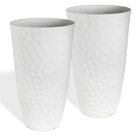 Worth 2 Pack 24" Tall Large Plastic Planter with Drainage Hole, Round Decorative Flower Plant Pit for Indoor or Outdoor Gardening, White