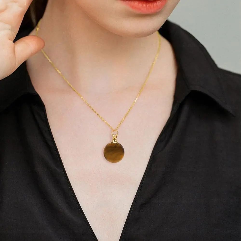 925 Sterling Silver Essential Oil Necklace For Women And Men, 14K Gold Filled Natural Stone Round Perfume Bottle Necklace, Essentials Oil Diffuser Vial Necklace (5 - Essential Oil Necklace)