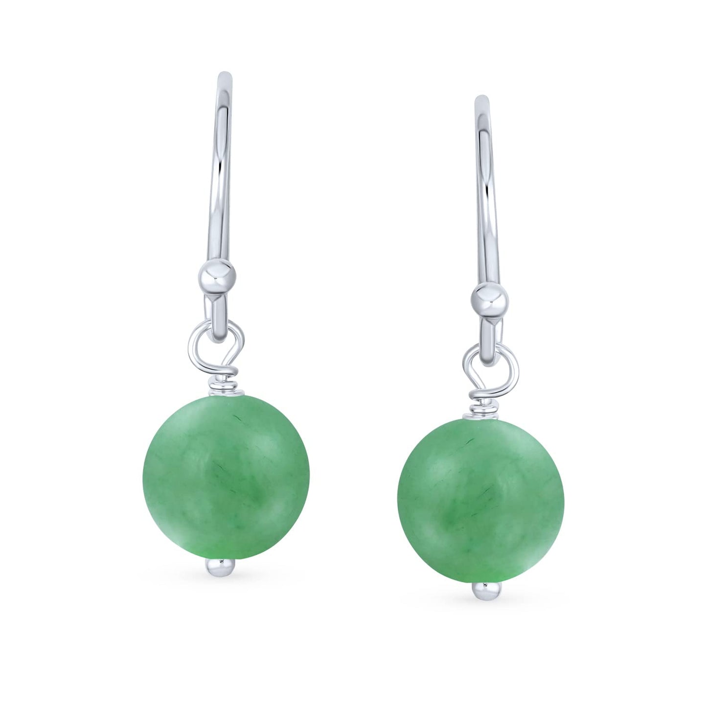 Bling Jewelry Timeless .925 Sterling Silver Green Amazonite Bead 8mm Ball Drop Earrings Fish Hook Genuine Gemstone May Birthstone