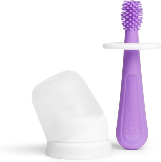 Ubbi 360° Baby Training Toothbrush - Safety Shield & Cover, Food-Grade Silicone, Smoothie Purple