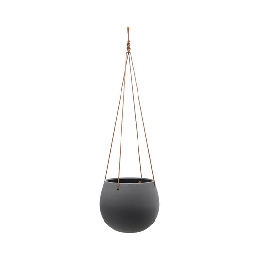 Bloomingville Hanging Stoneware Planter with Leather Rope Hanger, Latex Finish, Blue