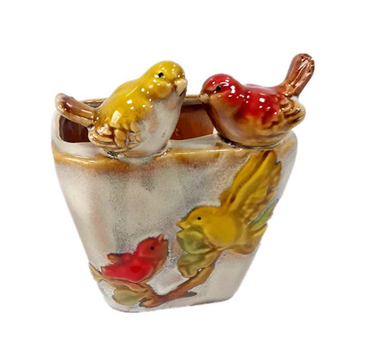 123Arts Ceramic Succulent Flower Pot Bird Embossed Succulent Flower Pot