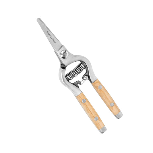 Berry&Bird Straight Pruning Shears with Stainless Steel Blades Garden Hand Pruner 8'' Scissors with Wooden Handle Clippers for Gardening Trimming Cutting Bonsai