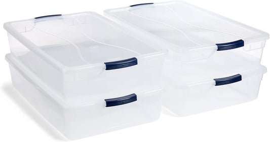 Rubbermaid Cleverstore 42 Quart Stackable Storage Bins - Clear Plastic with Lids | 4 Pack for Garage & Closet