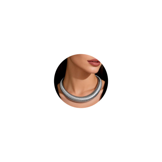 BONJOULRY Chunky Gold Choker Necklace for Women 14K Gold Plated Snake Chain Statement Necklace Collar Torque Vintage Chokers Necklaces Jewelry Gifts Collars(Silver)