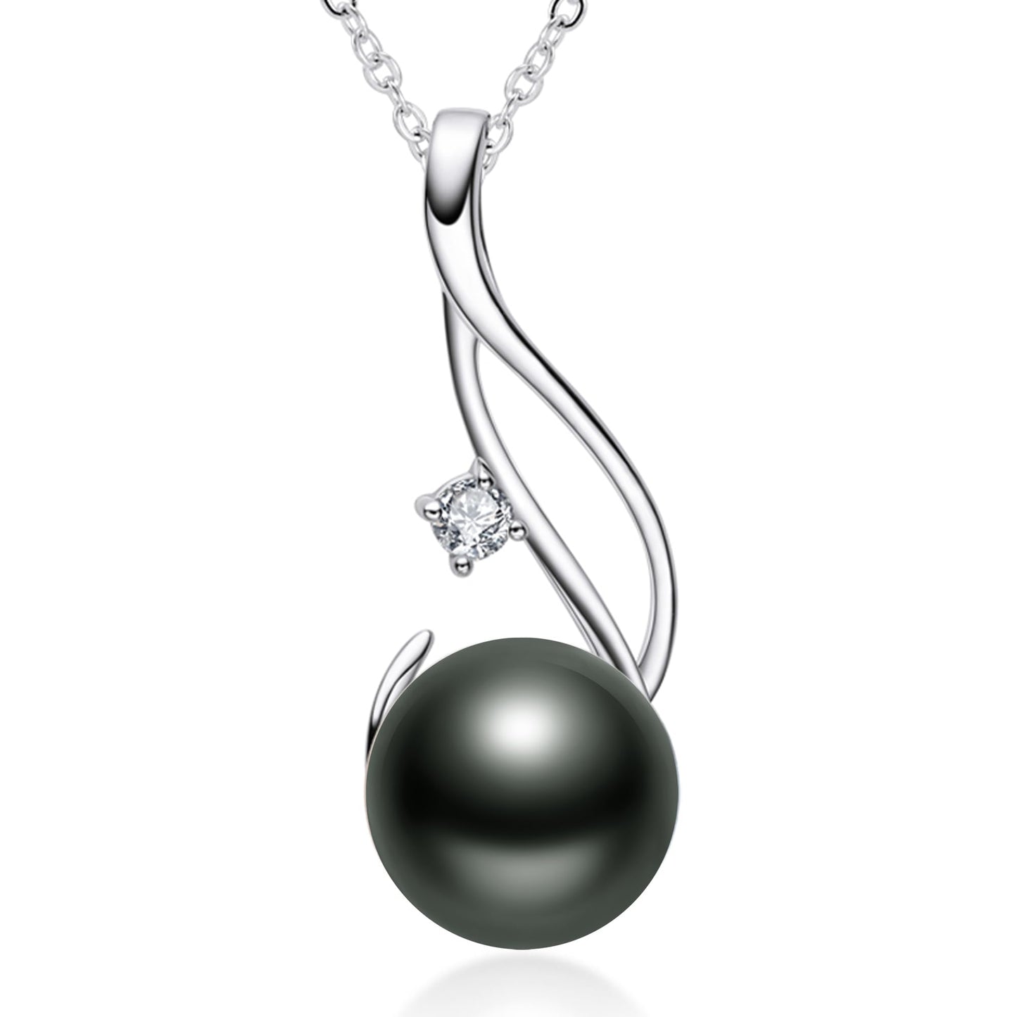 DENGGUANG Genuine Tahitian Black Pearl Necklace for Women, Sterling Silver 9-10mm Natural Ocean-Grown Pearls Jewelry, Anniversary Wedding Birthday Mothers Day Gifts for Mom Wife