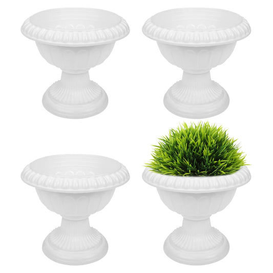 Amosfun 4pcs Mini Roman Flower Pots White Urn Planter Wedding Anniversary Party Porch Decoration Urn Planters Roman Home Decor 6.2 x 5.5 Inch