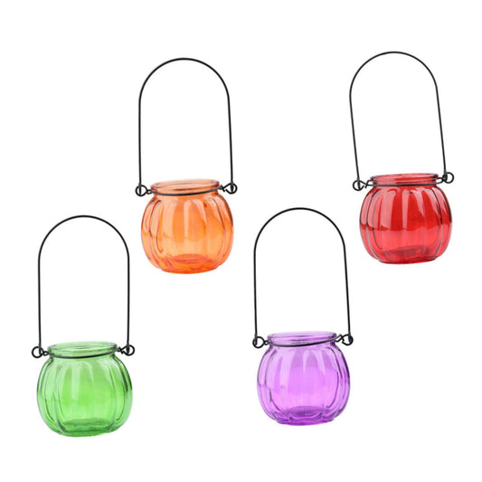 VALICLUD 4pcs Glass Pumpkin Flower Vase with Handle, Colorful Hanging Hydroponic Plant Containers for Home Vase Decor, Flower Arrangement and Terrarium Display, Fall Centerpiece