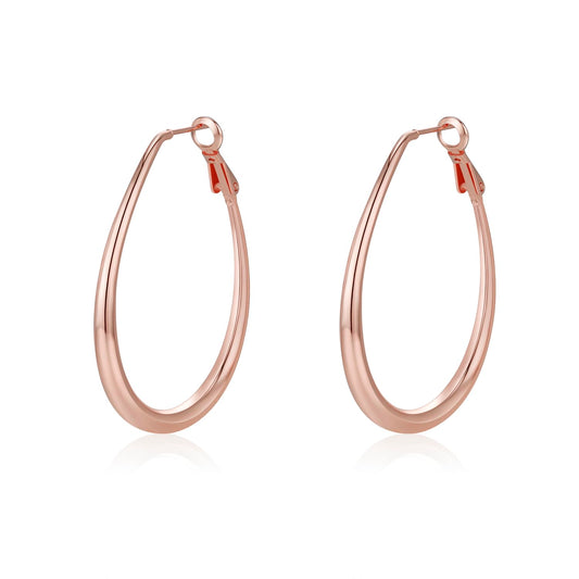 Big Oval Hoop Earrings for Women - 14K Gold Plated, Rose Gold Plated and Sterling Silver Plated Large Oblong Hoop Earrings for Women Statement Jewelry Gift (rose gold)