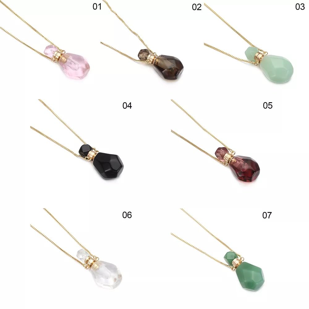 14K Yellow Gold Natural Stone Vial Necklace For Women - Glass Vial Pendant Necklace Water Drop Jar Perfume - Water Container For Liquid Oil Diffuser Jewelry