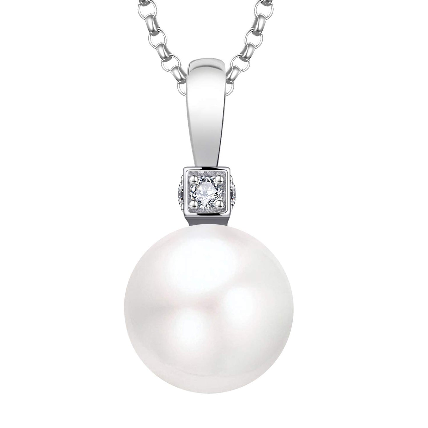JO WISDOM Pearl Necklace,925 Sterling Silver Cubic Zirconia 11mm Large Simulated Pearl Pendant Necklace,Jewelry for Women