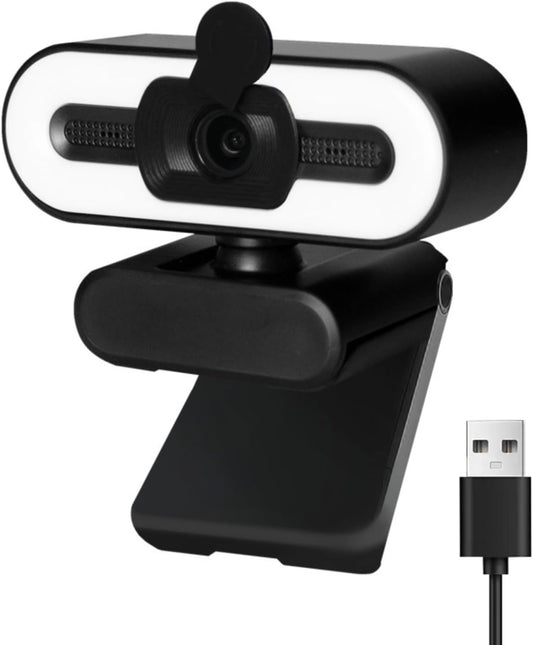 Yoidesu 1080P Webcam for PC, HD Webcam with Adjustable Ring Light and Microphone, Rotatable Wide Angle Camera, Plug