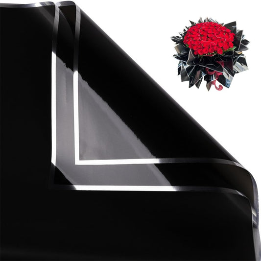 BBJ WRAPS Flower Wrapping Paper Silver Line, Korean Bouquet Wrapping Paper Waterproof Floral Paper Wrap Florist Supplies, 20 Sheets, 22.8x22.8 inch (Black)
