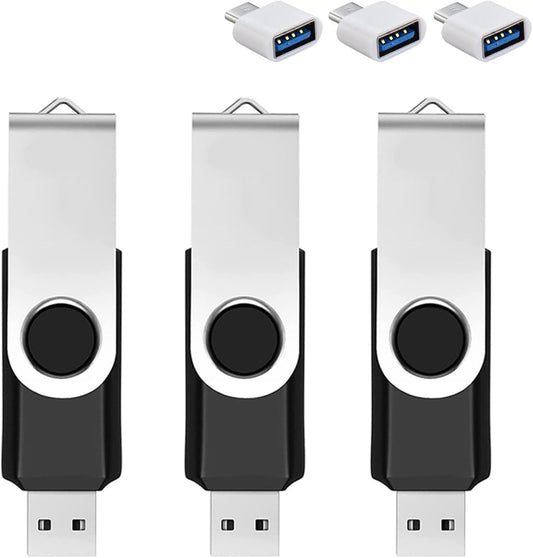Bliksem 3 Pack 64GB 2.0 360 Black(3-Pack 64GB) USB Flash Drive with Type C Adapter and Storage Box USB High Speed Metal