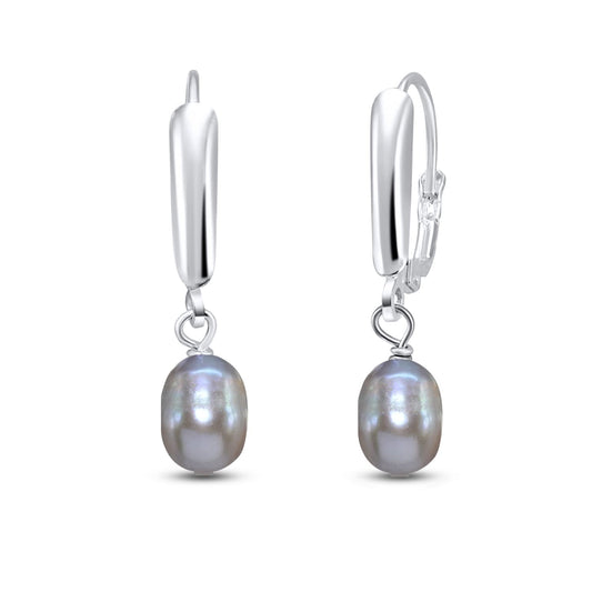 Baroque Freshwater Cultured Grey Pearl Leverback Dangle Sterling Silver Earrings for Women