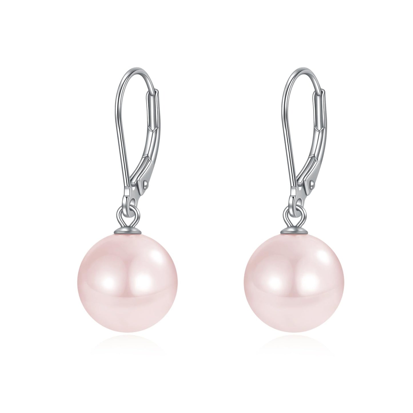 Rnivida 925 Sterling Silver Pink Pearl Leverback Earrings,Hypoallergenic Round Pearls Drop Jewelry Gift for Women