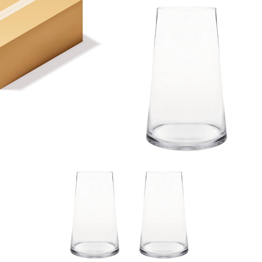WGVI WGV Tapered Glass Vase, Width 8.7", Height 14", (Multiple Sizes Choices) Clear Taper Up Cylinder Floral Planter Bouquet Centerpiece for Wedding Event Home Decor, 2 Pieces (VTC7214)