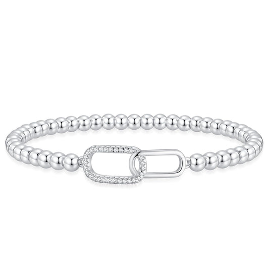 Beaded Bracelets for Women 14K Silver Gold Plated Stretch Handmade Ball Bracelets Cute Charm Bracelet Dainty Stackable Cross Heart Bow Wave CZ Circle Trendy Jewelry Easter Gifts (zirconia-square-silver)