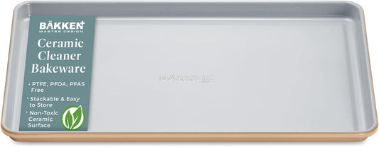Premium Non-Stick Ceramic Baking Sheet Pan - Aluminized Steel, PFOA & PFAS Free - Perfect for Baking & Roasting - Medium Size (15.5" x 10") | Gold