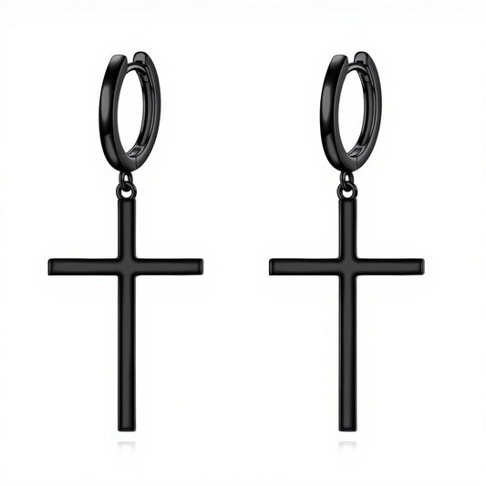 Black Large Cross Hanging Hoop Earrings Sterling Silver Cross Dangle Earrings Religious Jewelry for Women Men